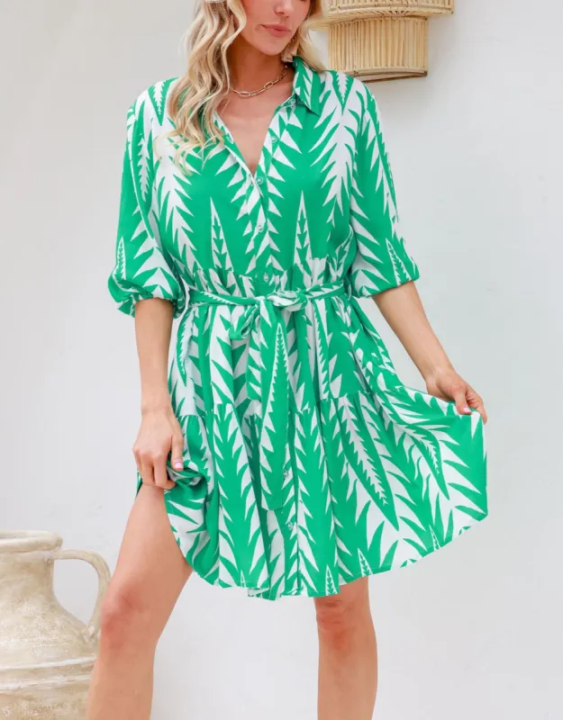 Sangria Printed Dress - Emerald/White sold by White & Co