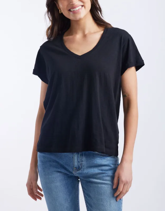 Turn Back V Neck T-Shirt - Black sold by White & Co