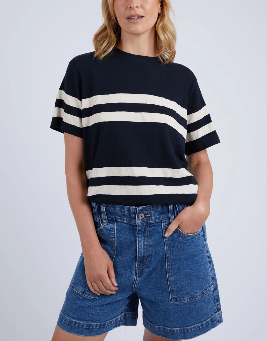 Allegra Short Sleeve Tee - Navy/White Stripe sold by White & Co