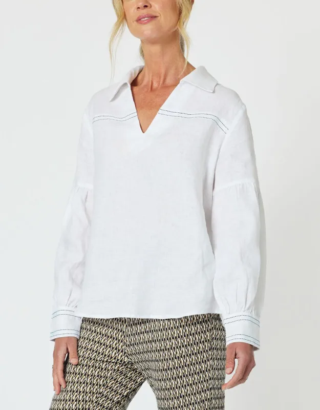 Eliza Linen Shirt - White sold by White & Co
