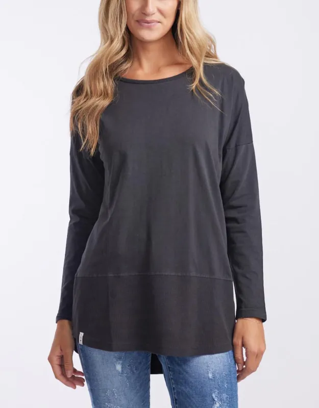 Fundamental Long Sleeve Rib Tee - Washed Black sold by White & Co