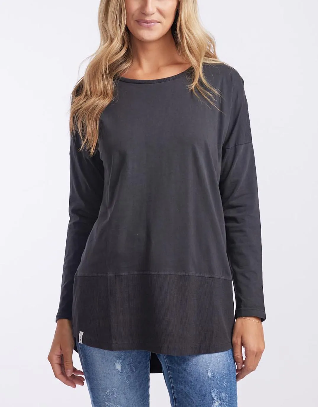 Fundamental Long Sleeve Rib Tee - Washed Black sold by White & Co
