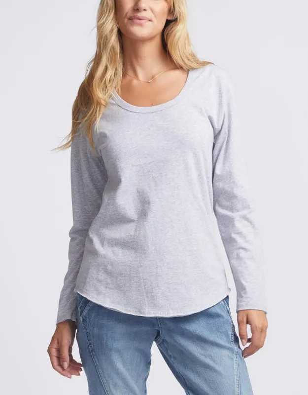 Original Round Neck Long Sleeve T-Shirt - Grey Marle sold by White & Co