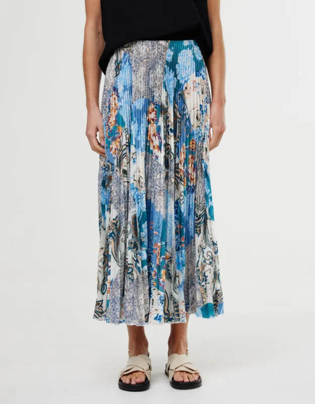 Goldie Maxi Skirt - Cyan Patchwork sold by White & Co