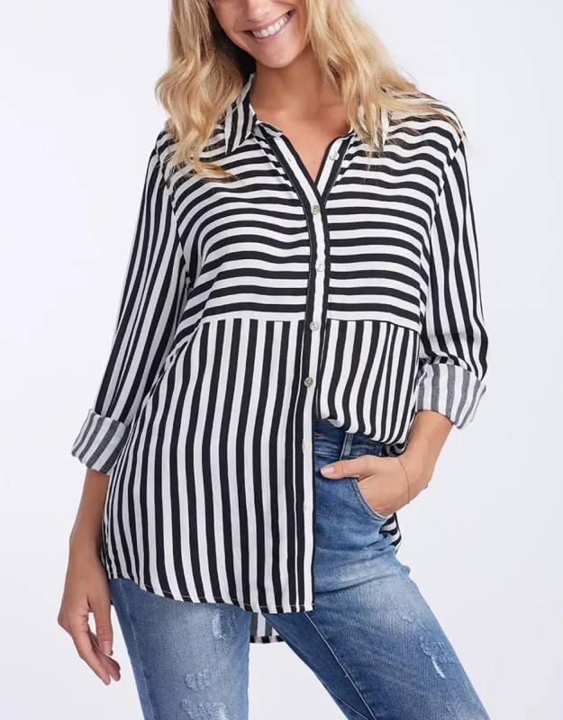Tina Stripe Shirt - Black/White sold by White & Co