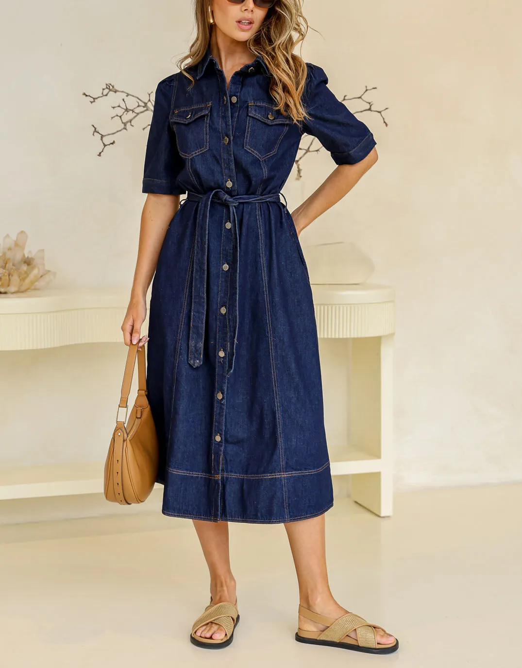 Gemma Denim Midi Dress - Dark Blue sold by White & Co