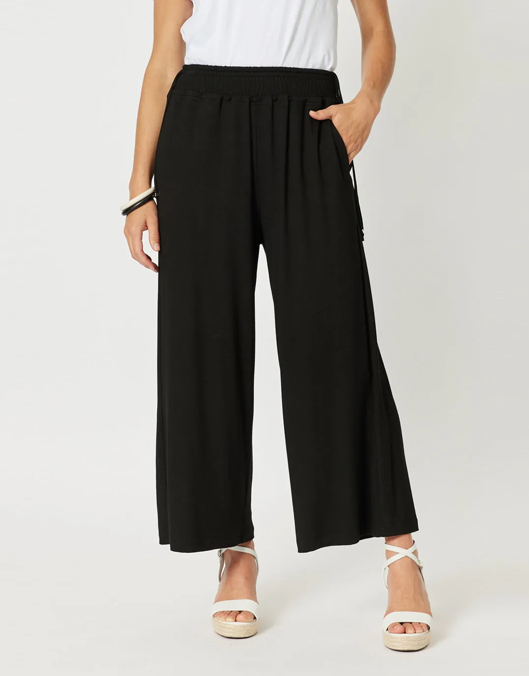 Wide Leg Jersey Pant - Black sold by White & Co