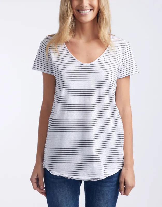 Fundamental Vee Tee - Black/White Stripe sold by White & Co