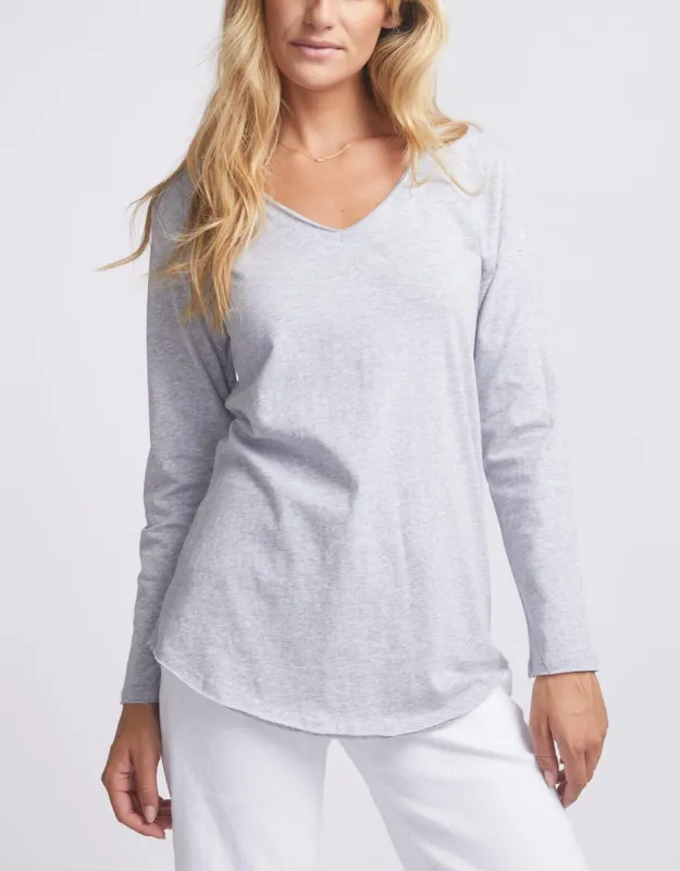 Original V-Neck Long Sleeve T-Shirt - Grey Marle sold by White & Co