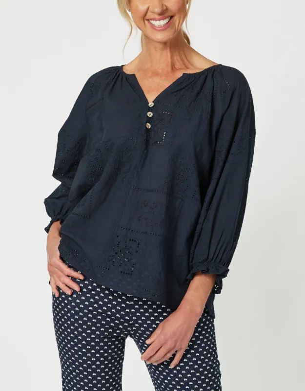 Mila Lace Top - Navy sold by White & Co