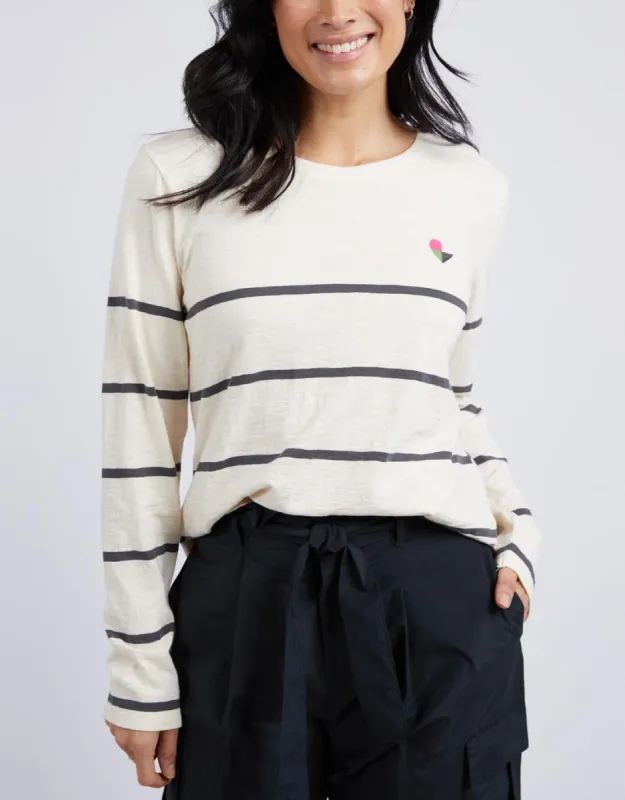 Heart Song Long Sleeve Tee - Charcoal/Pearl Stripe sold by White & Co