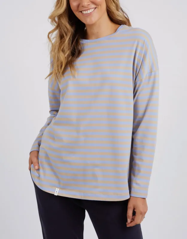 Lauren Stripe Long Sleeve Tee - Hydrangea/Irish Cream Stripe sold by White & Co