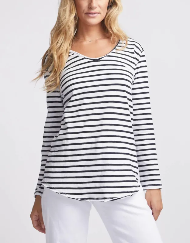 Original V-Neck Long Sleeve T-Shirt - Black/White Stripe sold by White & Co