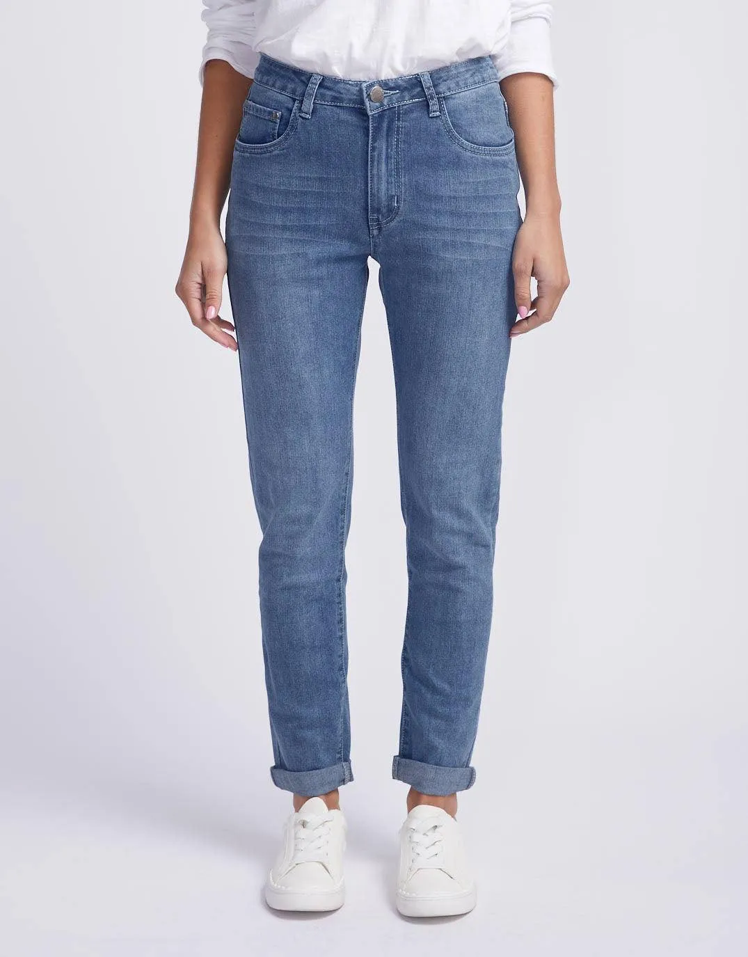 Stretch Mom Jean - Mid Blue Wash sold by White & Co