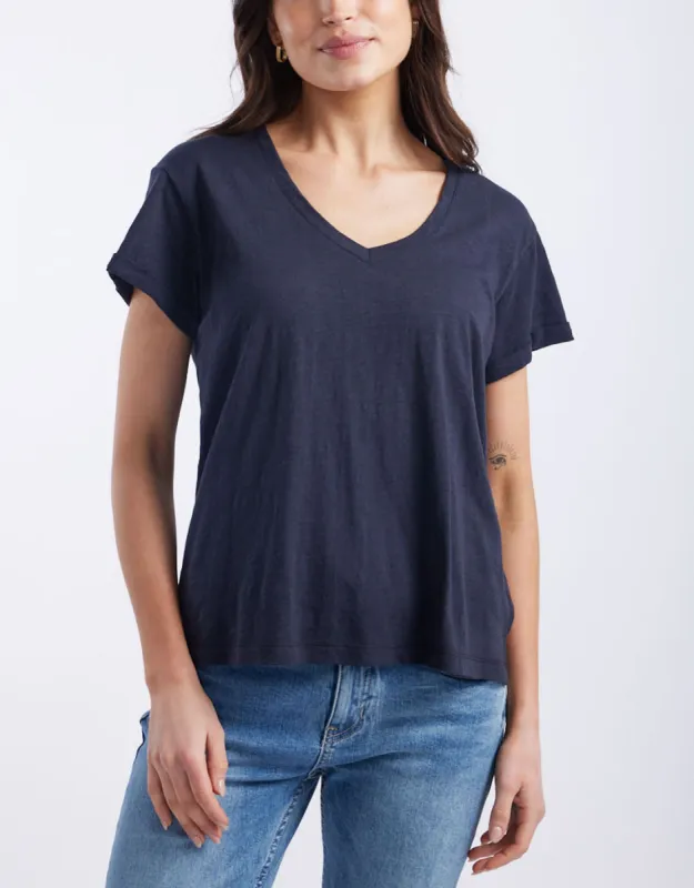 Turn Back V Neck T-Shirt - Navy sold by White & Co
