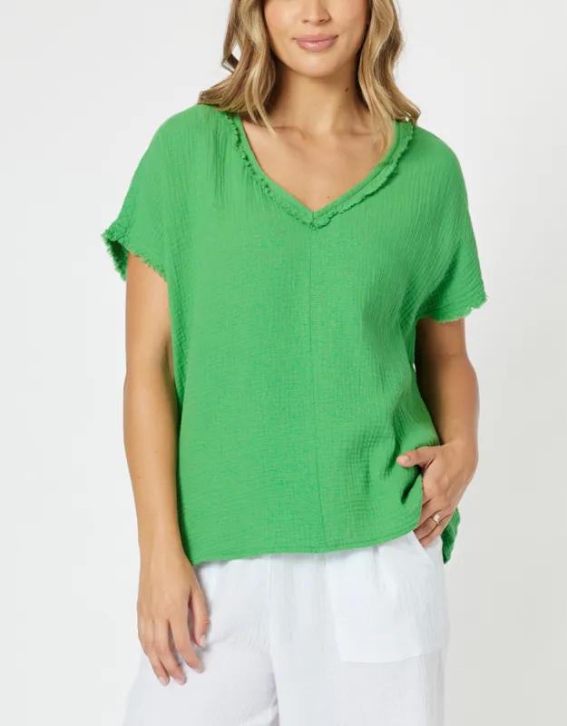 Byron Cotton V Neck Top - Emerald sold by White & Co