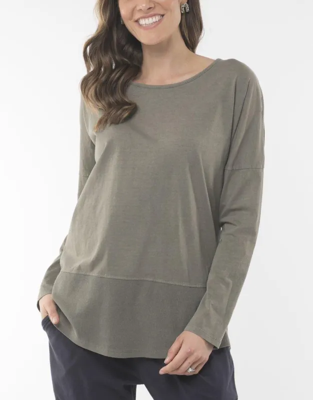 Fundamental Long Sleeve Rib Tee - Khaki sold by White & Co
