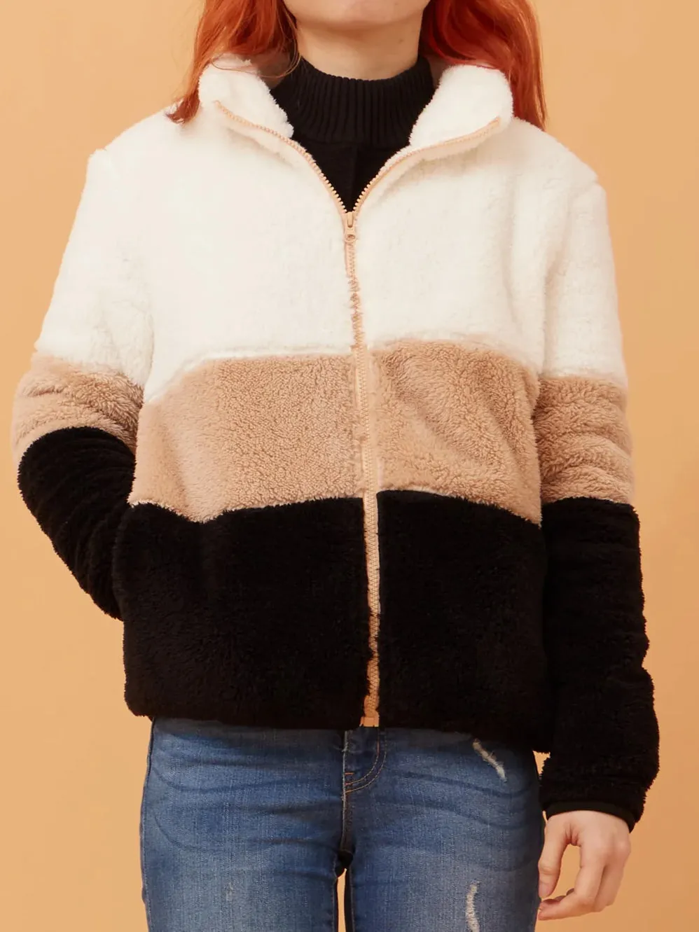 CAROLINE K MORGAN BLOCK STRIPE TEDDY JACKET sold by Yeltuor