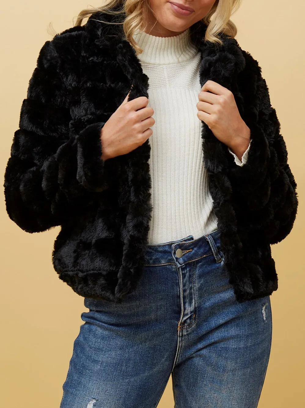 CAROLINE K MORGAN FAUX FUR CROP JACKET sold by Yeltuor