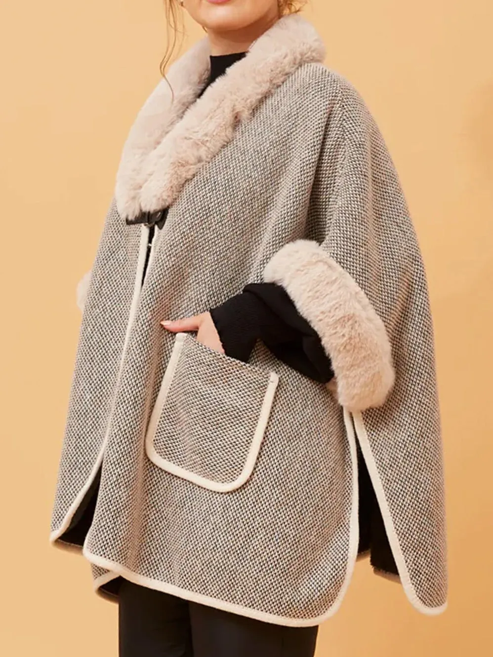 CAROLINE K MORGAN FAUX FUR TRIM PONCHO sold by Yeltuor product image thumbnail 2