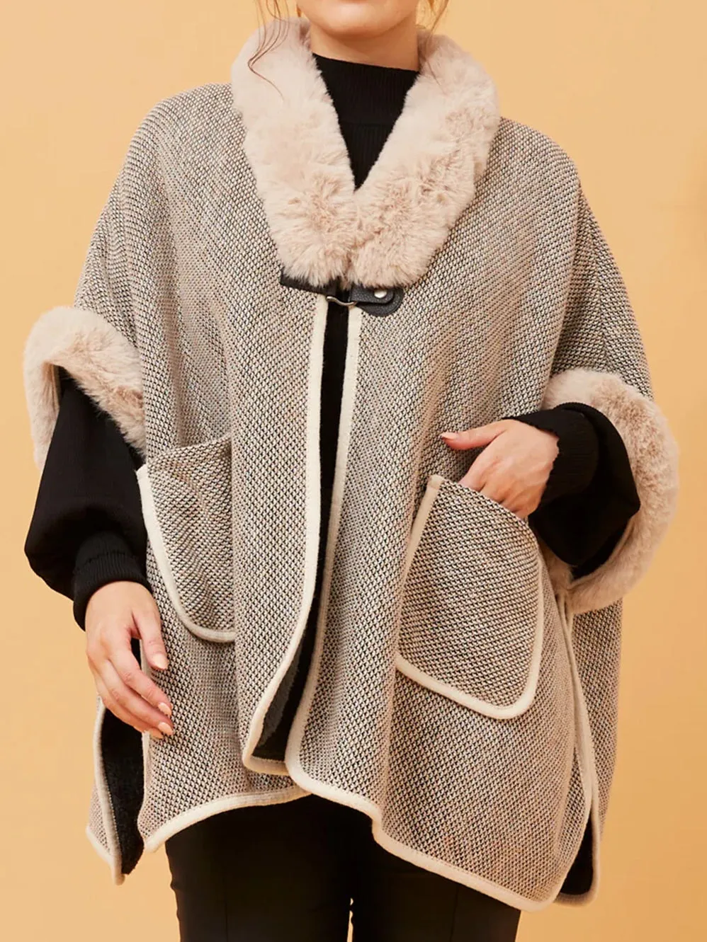 CAROLINE K MORGAN FAUX FUR TRIM PONCHO sold by Yeltuor