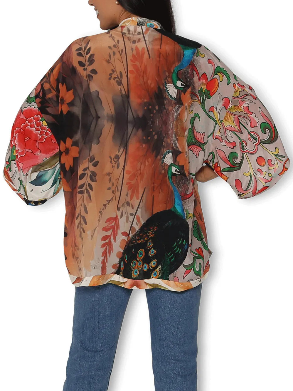 THE ARTISTS LABEL SPLENDOUR OF A PEACOCK GARDEN SILK KIMONO sold by Yeltuor product image thumbnail 3