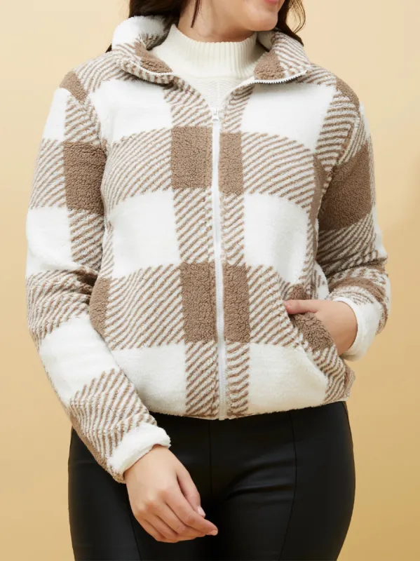 CAROLINE K MORGAN FLUFFY CHECK PRINT JACKET sold by Yeltuor