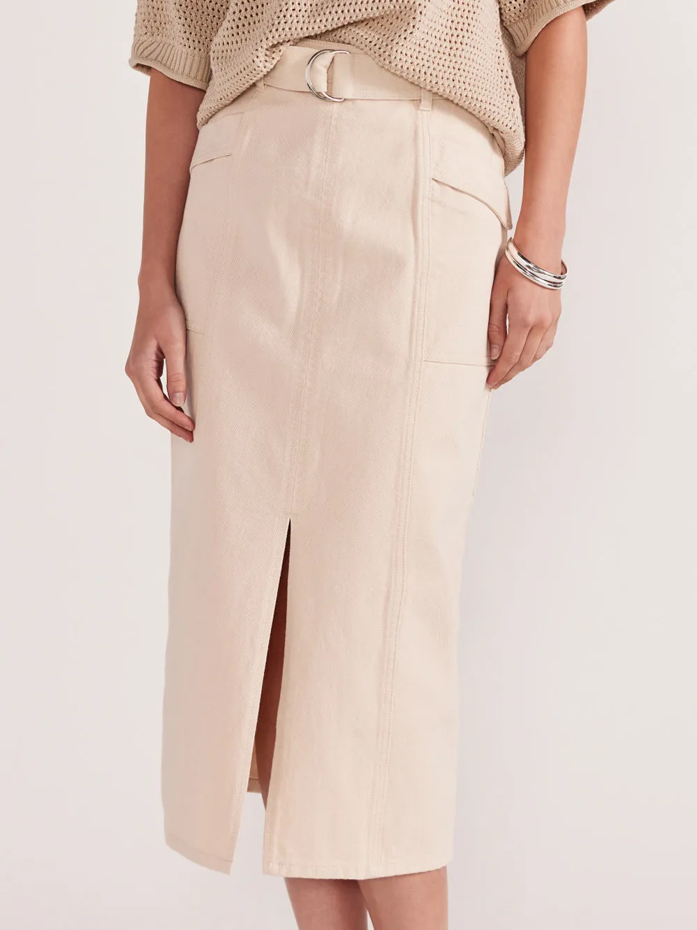 STAPLE THE LABEL INIS DENIM MIDI SKIRT sold by Yeltuor