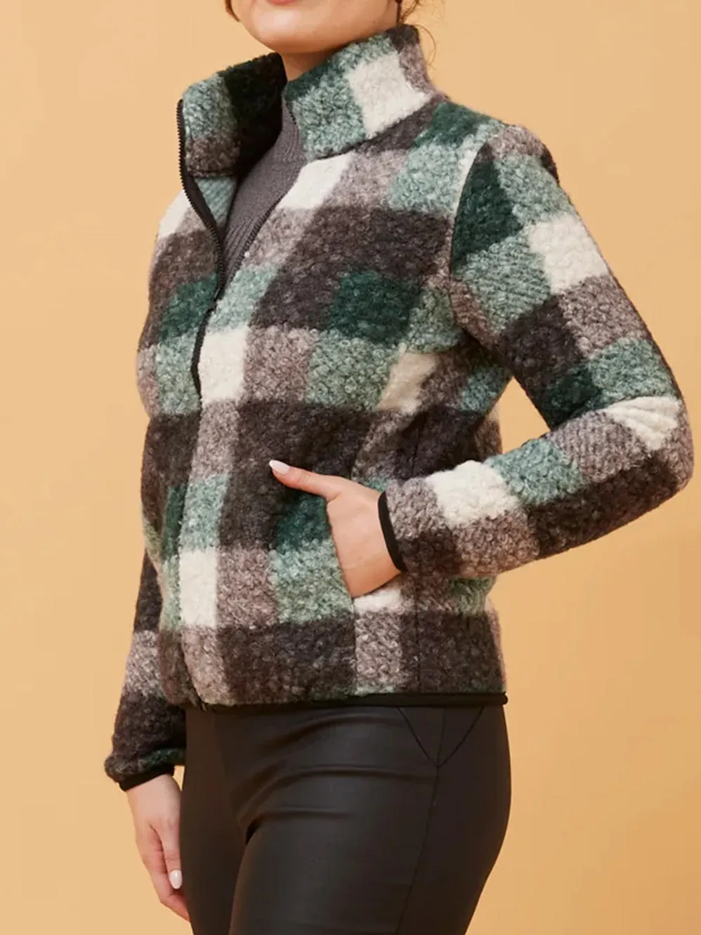 CAROLINE K MORGAN CHECK TEDDY JACKET sold by Yeltuor product image thumbnail 2