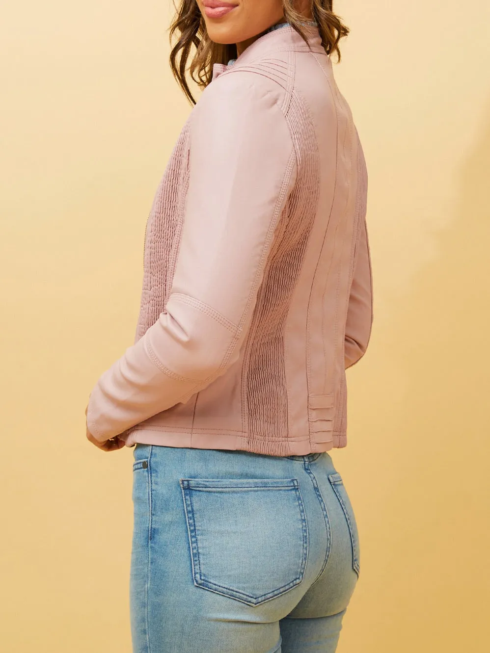 CAROLINE K MORGAN CLASSIC ZIP PLEATHER JACKET sold by Yeltuor product image thumbnail 5