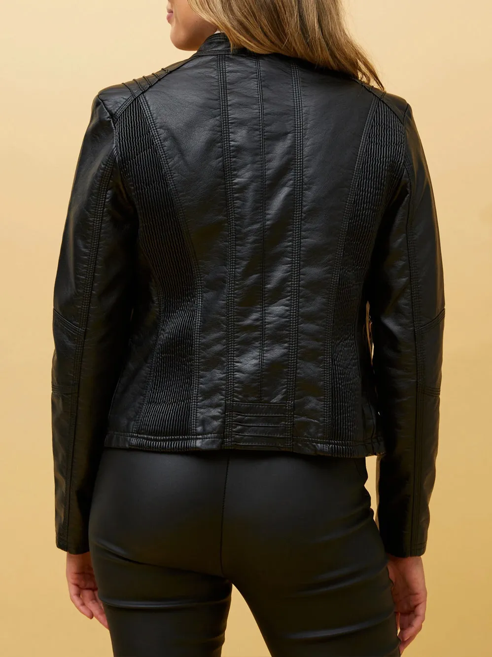 CAROLINE K MORGAN CLASSIC ZIP PLEATHER JACKET sold by Yeltuor product image thumbnail 3