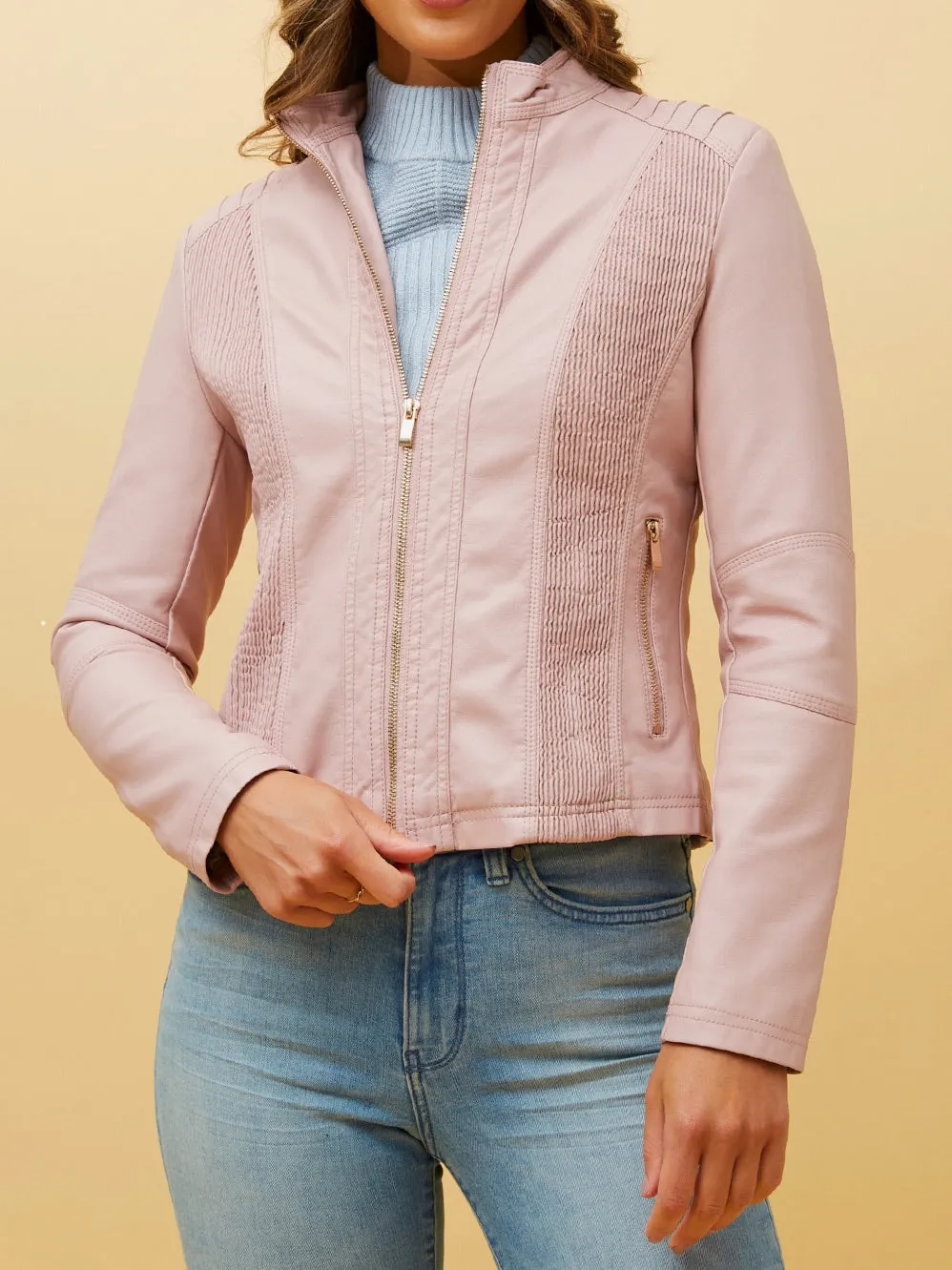 CAROLINE K MORGAN CLASSIC ZIP PLEATHER JACKET sold by Yeltuor product image thumbnail 4