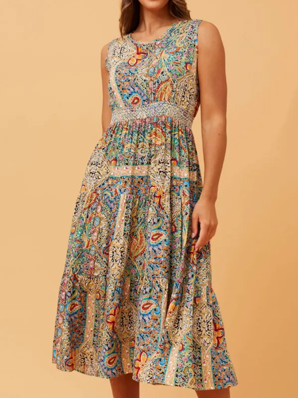CAROLINE K MORGAN BOHO PRINT MIDI DRESS sold by Yeltuor