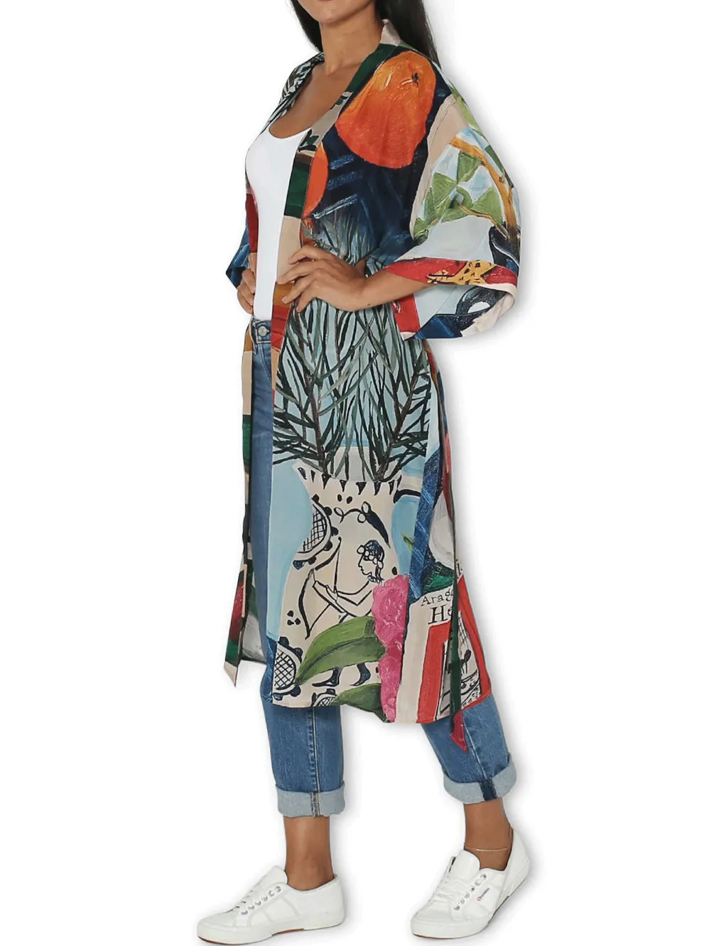 THE ARTISTS LABEL A SLICE OF LIFE ON BLUE LONG SILK KIMONO sold by Yeltuor product image thumbnail 2