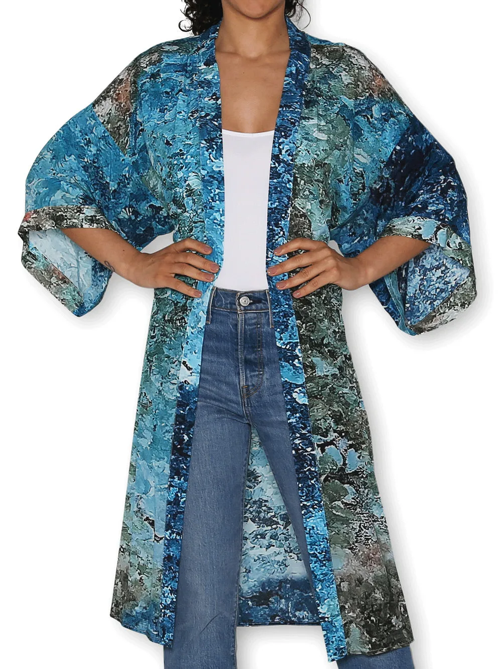 THE ARTISTS LABEL CINQUE TERRE DREAMING LONG SILK KIMONO sold by Yeltuor