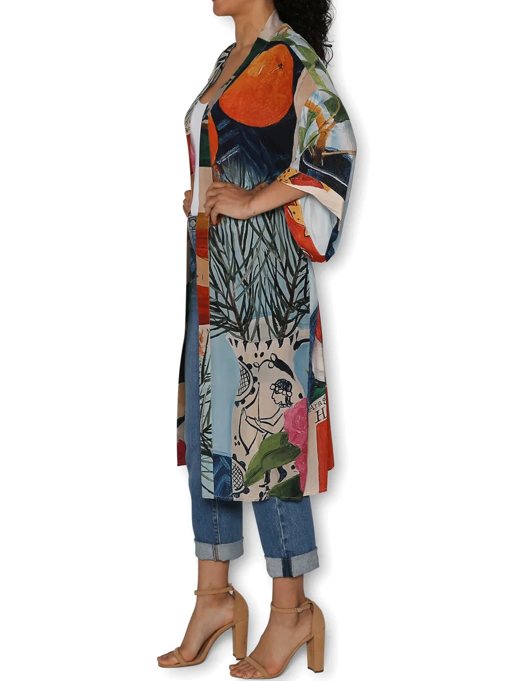 THE ARTISTS LABEL A SLICE OF LIFE ON BLUE LONG SILK KIMONO sold by Yeltuor product image thumbnail 2