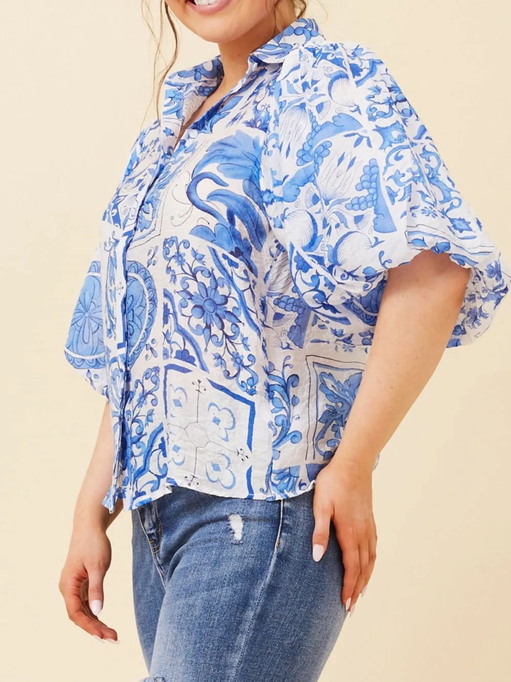 CAROLINE K MORGAN PUFF SLEEVE PATCHWORK BLOUSE sold by Yeltuor product image thumbnail 2