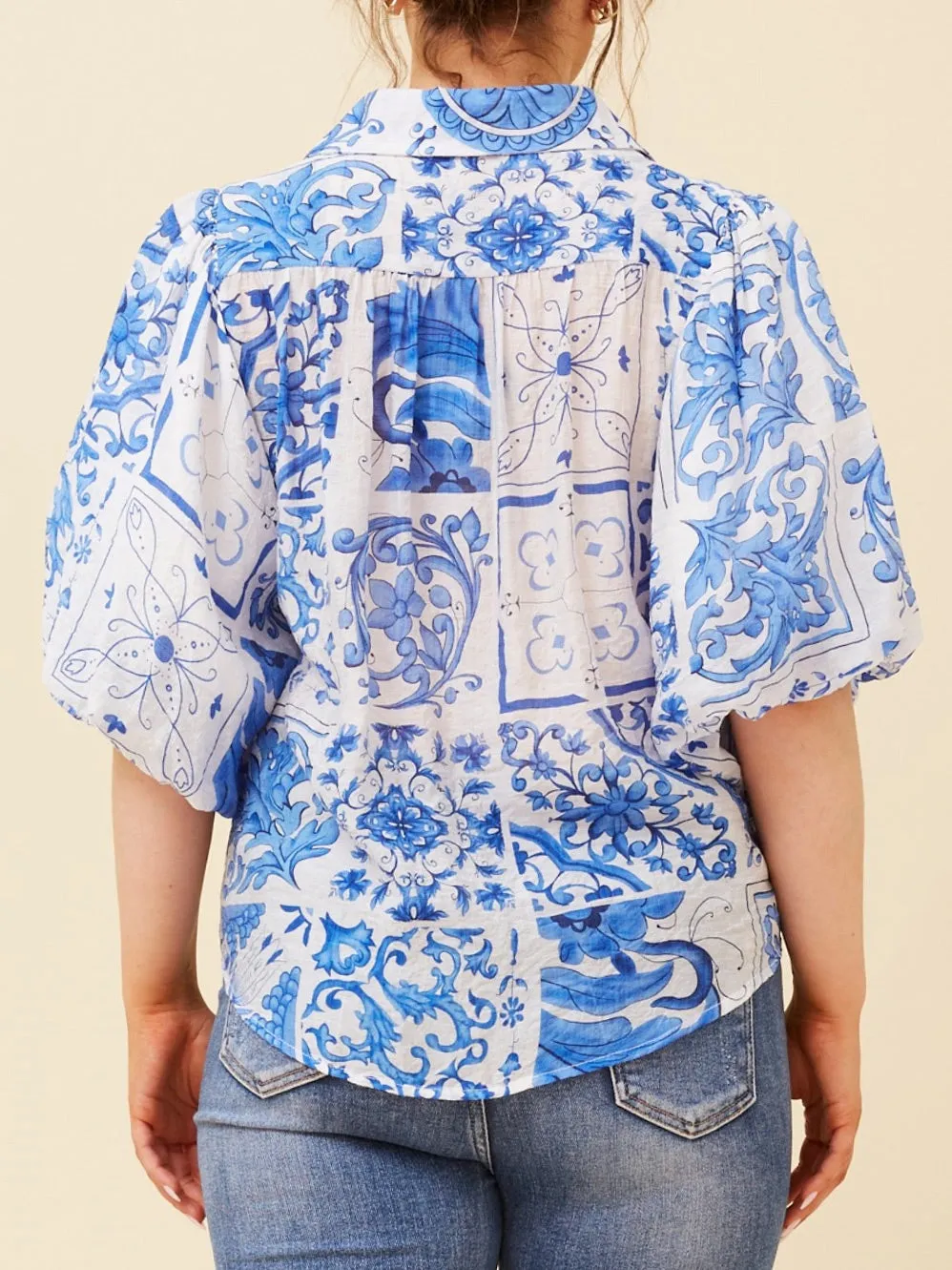 CAROLINE K MORGAN PUFF SLEEVE PATCHWORK BLOUSE sold by Yeltuor product image thumbnail 3