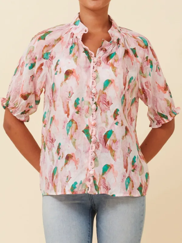 CAROLINE K MORGAN PUFF PRINTED BLOUSE sold by Yeltuor