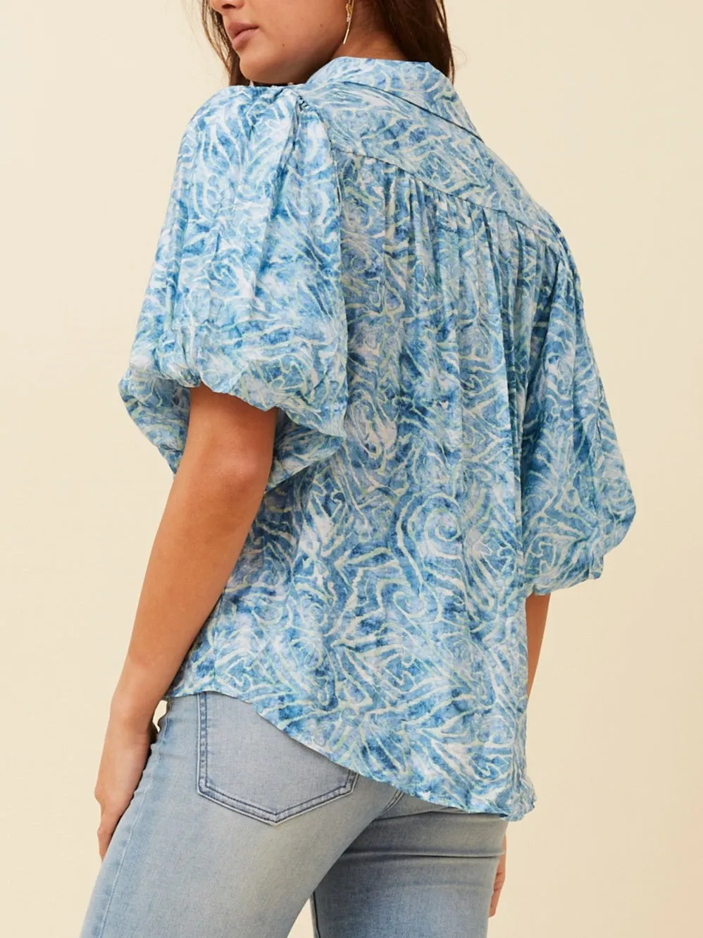 SHORT PUFF SLEEVE BUTTON BLOUSE sold by Yeltuor product image thumbnail 3