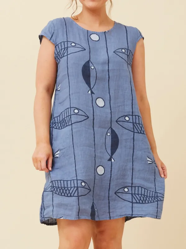 BOTTEGA MODA FISH PRINT LINEN DRESS sold by Yeltuor