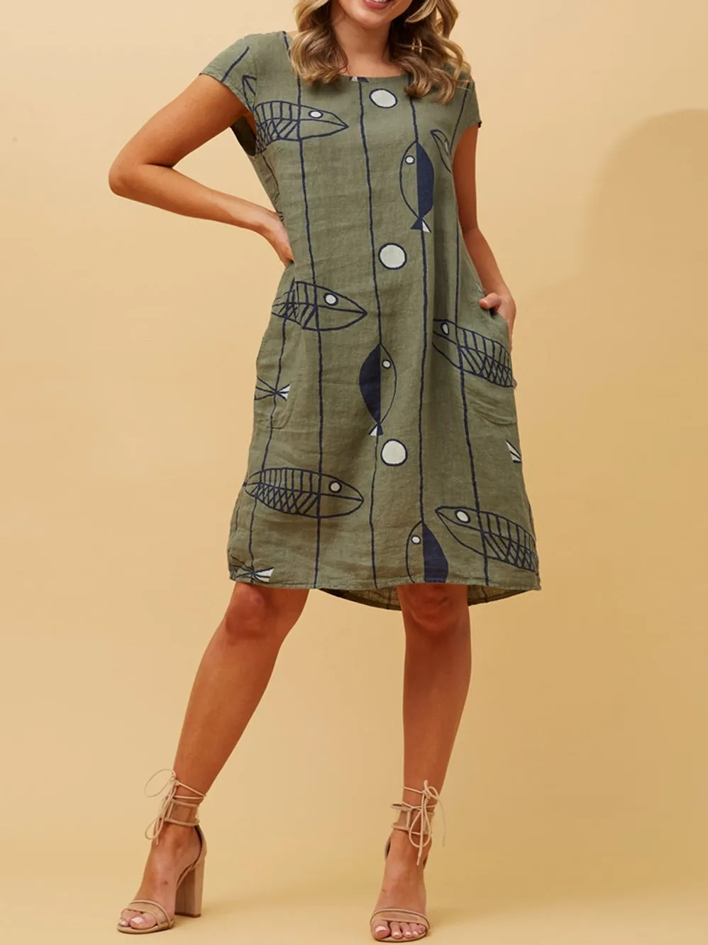 BOTTEGA MODA FISH PRINT LINEN DRESS sold by Yeltuor product image thumbnail 5