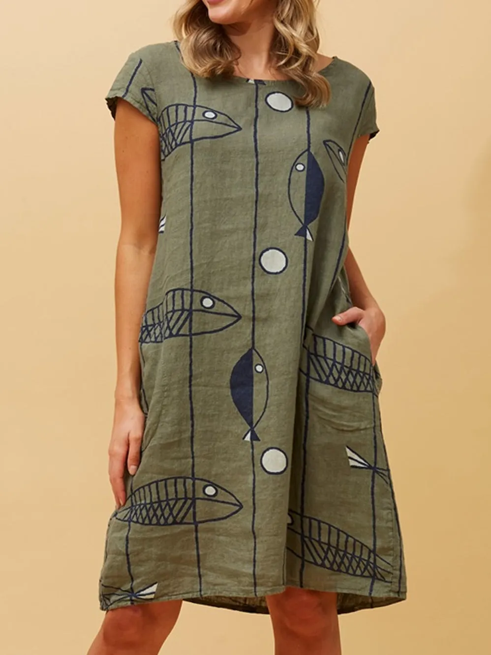 BOTTEGA MODA FISH PRINT LINEN DRESS sold by Yeltuor product image thumbnail 4