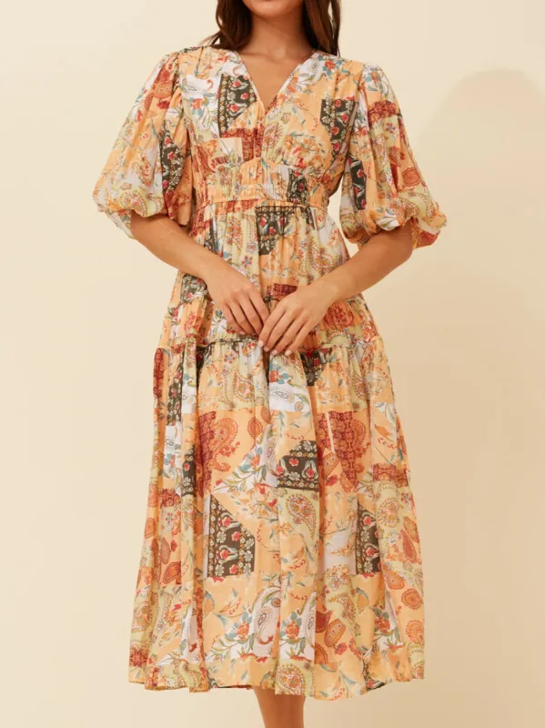 CAROLINE K MORGAN PRINTED MIDI DRESS sold by Yeltuor