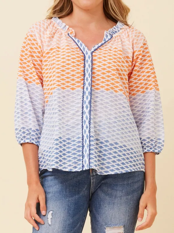 CAROLINE K MORGAN 3/4 SLEEVE PRINTED TOP sold by Yeltuor