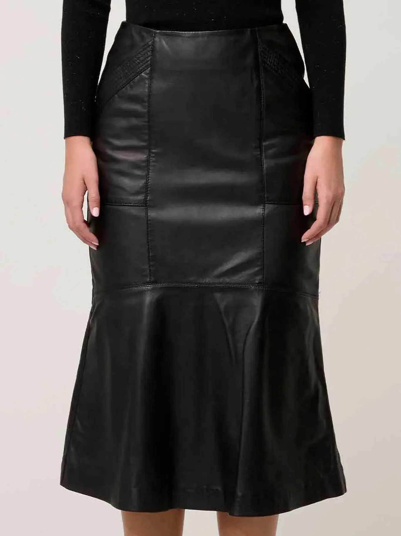 ONCE WAS MABEL LEATHER CURVED TIER SKIRT sold by Yeltuor