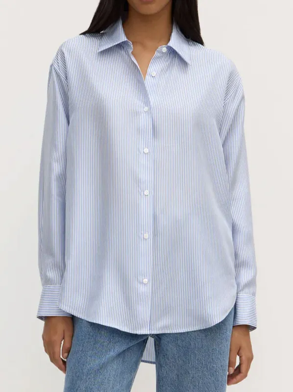 ASSEMBLY LABEL SPENCER STRIPE SILK LONG SLEEVE SHIRT sold by Yeltuor