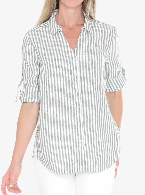 JUMP STRIPE LINEN SHIRT sold by Yeltuor