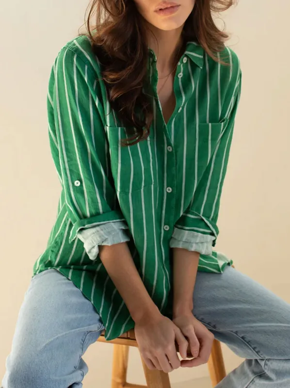 HUT STRIPE LINEN BOYFRIEND SHIRT sold by Yeltuor