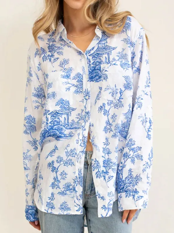 HUT PRINT LINEN BOYFRIEND SHIRT sold by Yeltuor